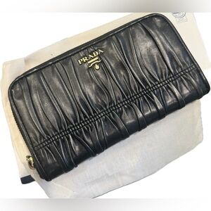 Prada Black Ruched Leather Pouch